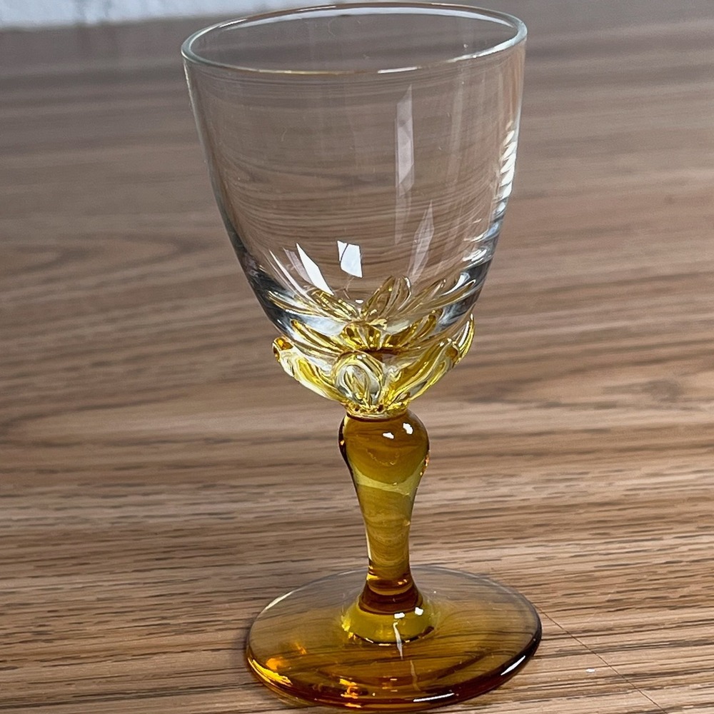 VTG Jaffe Rose Czechoslovakia Amber Flower Stem Cordial Wine Glass MCM